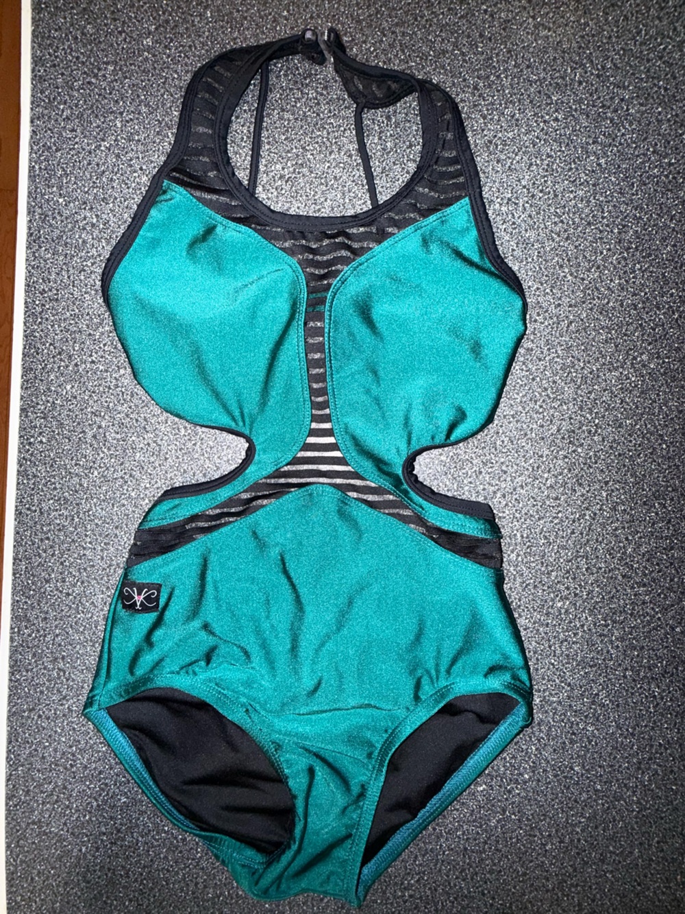 Kandi Kouture Teal and Black Dance Leotard Size Child X-Large